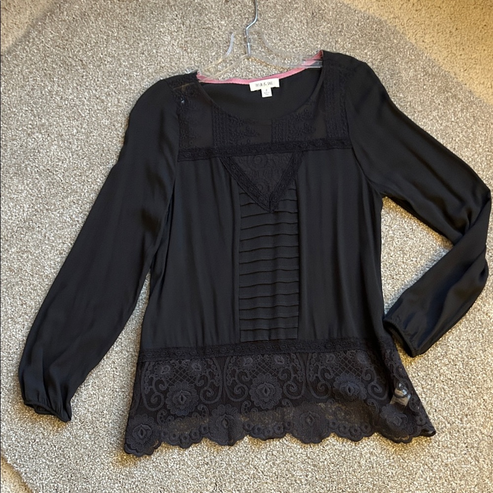 Taylor and Sage Charcoal Gray Long Sleeve Top With Lace Detail